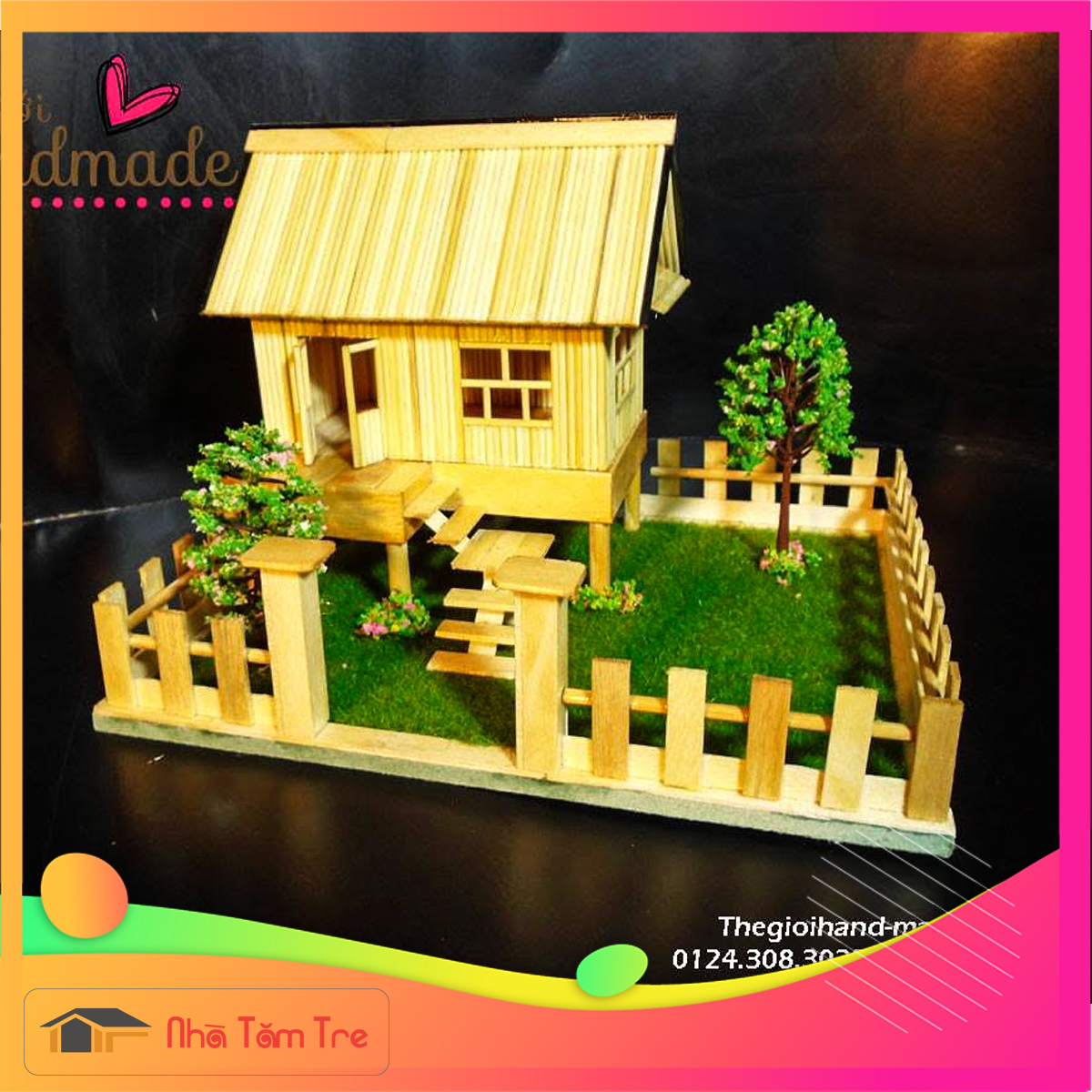 mô hình nhà, nhà tăm tre, mô hình nhà tăm tre, mô hình trang trí để bàn, mô hình trang trí tiểu cảnh